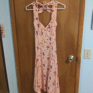 Collectif pink cocktail print halter dress XS